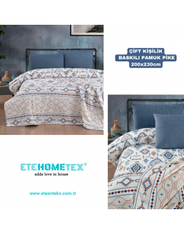 ETEHOMETEX ÇİFT KİŞİLİK BASKILI PAMUK PİKE ANATOLİA MAVİ 8696474231843